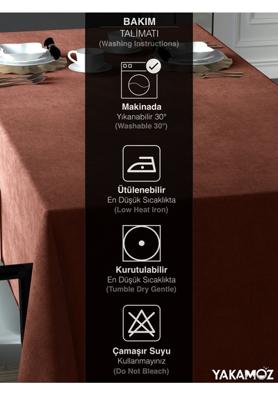 Kiremit Rengi Kadife Dokulu Masa Örtüsü Dertsiz Velvet Touch Serisi Kiremit