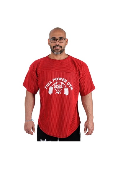 Full Power Gym Oversize Ragtop Spor Tişört Kırmızı Çizgili