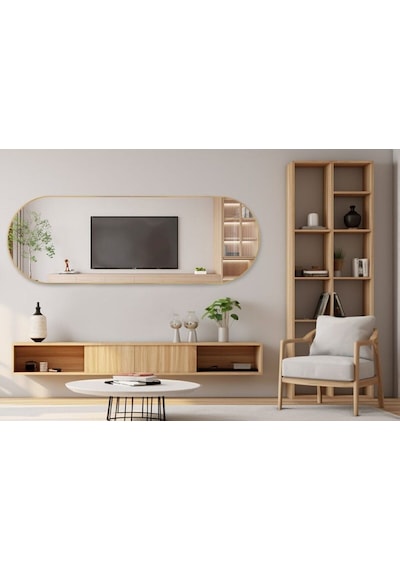 Model Alfa Dekoratif Ayna Boy Aynası Mdf 180cm X 62 Cm Elips Ayna 180 X 60 Gold