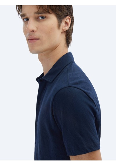 Kip Lacivert Düz Regular Fit Casual Pamuk Karışımlı Gömlek Lacivert