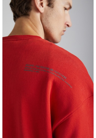 Grımelange Santıagos Erkek Kangruru Cepli Fermuar Detaylı Arkası Yazı Baskılı Kırmızı Sweatshirt