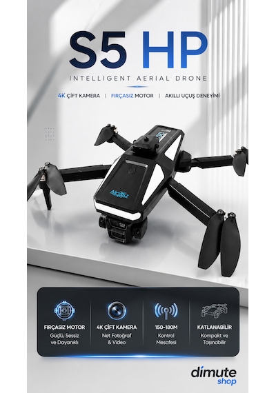 S5 Hp Intelligent Aerial Drone 4k Çift Kameralı Fırçasız Motorlu Katlanabilir Drone