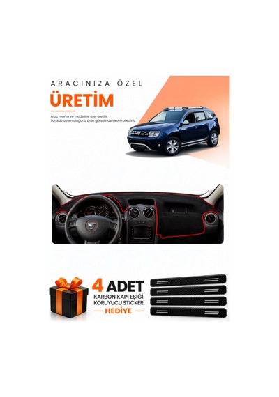 Dacia Duster 1.nesil Makyajlı 2013-2017 Uyumlu Torpido Koruma Örtüsü Oto Kılıfı - Siyah Kırmızı