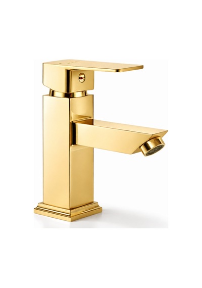 Viosa Lüks Altın Lavabo Bataryası Pirinç Gövde Aç Kapa Musluk Modern Kare Tasarım Banyo Batarya Siyah
