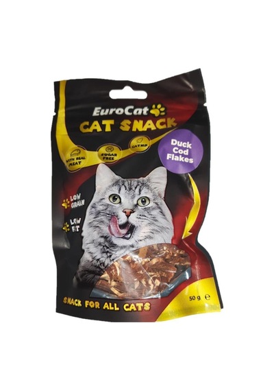 Eurocat Tahılsız Şekersiz Kurutulmuş Et Cat Duck Cod Flakes Kedi Ödülü 50 G