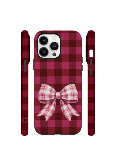 Velvoria Valestra Cherry Gingham Bow Apple iPhone Uyumlu 14 Pro Magsafe Koruma Kılıfı Valestra Magline - Cherry Gingham Bow