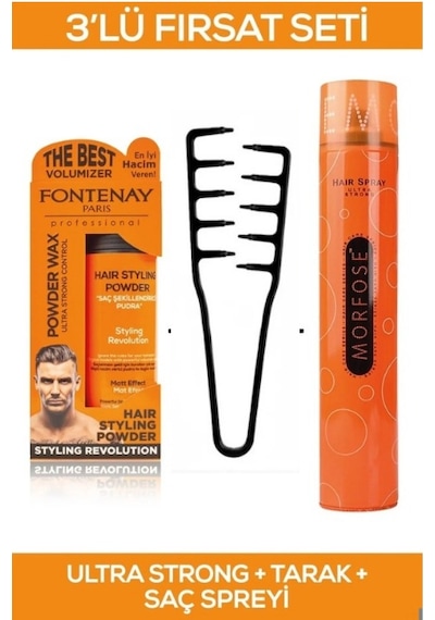 Fontenay Saç Şekillendirici Pudra Toz Wax Ultra Strong + Mucizevi Şekil Tarağı + Saç Sprey 3'lü Set