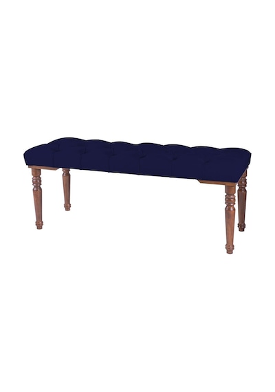 Gazzini Classic Torna Gürgen Ahşap Ayak Chester Model Kapitoneli Mavi Puf Bench - Ceviz Ayak