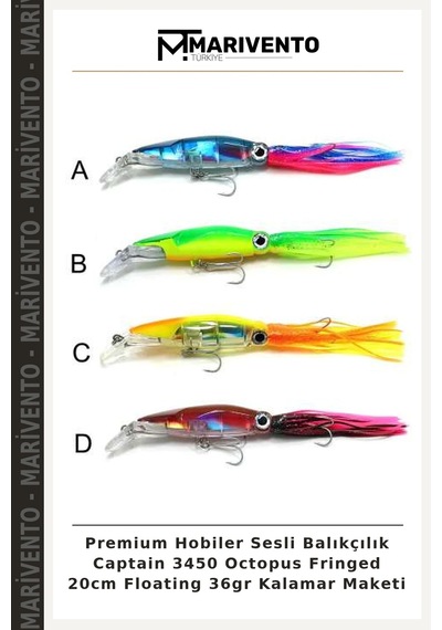 Premium Hobiler Sesli Balıkçılık Captain 3450 Octopus Fringed 20cm Floating 36gr Kalamar Maketi