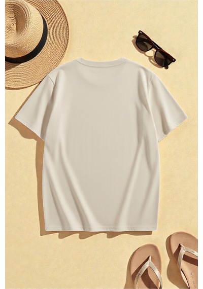 Uyguntarz Unisex Orchid Baskılı Oversize Tshirt Bej