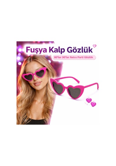 Fuşya Retro Kalp Gözlük 80 Ler 90 Lar Stil Parti Gözlüğü - Cole-772420 18