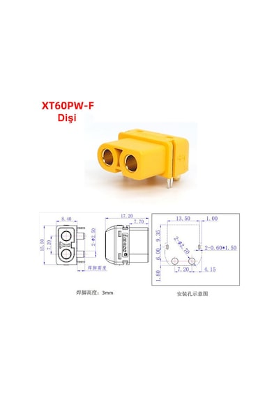 Xt60pw Erkek Dişi Konnektör Soket Çift Pcb Tip Lehimlenebilir Lityum Lipo Pil Bağlantı Konnektörü