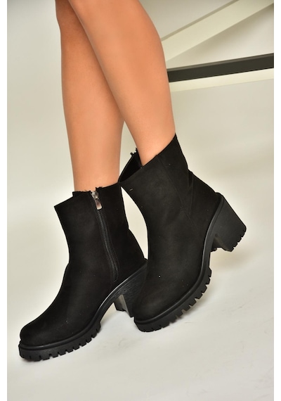 Fox Shoes T726911102 Siyah Süet Kalın Topuklu Kadın Bot Siyah