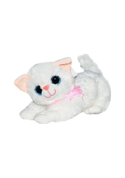 Sesli Yatan Peluş Kedi - Beyaz
