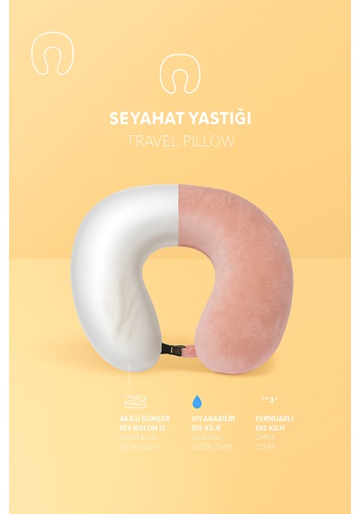 Armegeda Visco Ortopedik Kadife Seyahat Boyun Yastığı Pembe Rahat Uyku Destekği Pembe