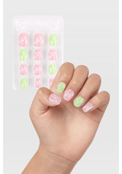 Mint Zigzag Desenli Kız Çocuk Takma Tırnak
