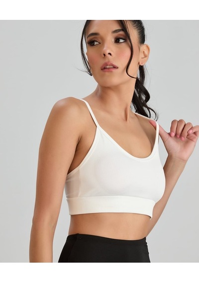 Aurafit Fitilli U Yaka İp Askılı Basic Büstiyer/croptop - 9027 Beyaz