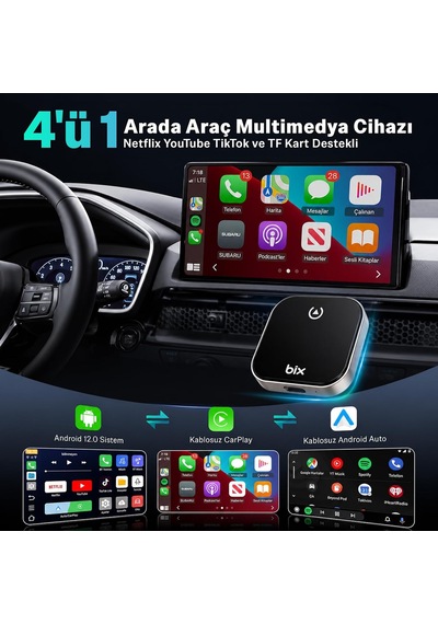 Tr Cb03 Kablosuz Carplay Android Auto Adaptörü 2.4g/5g Wifi Android 12 Netflix Youtube Tiktok Destekli Araç Multimedy