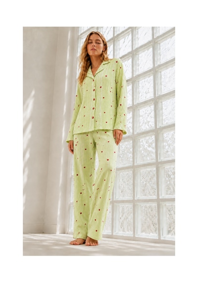 Fit Women Kadın Çeyizlik Puantiyeli Yeşil Pijama Takımı