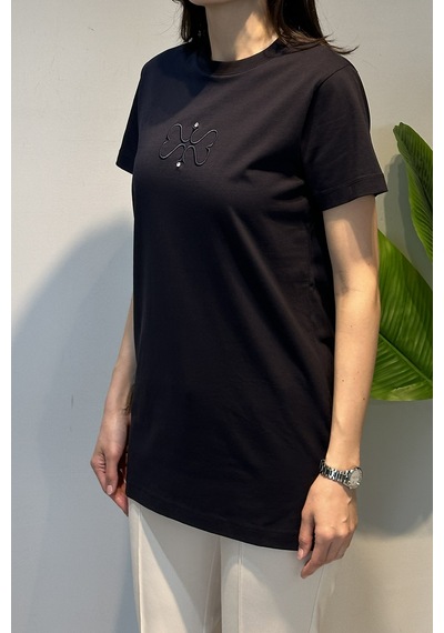Missemramiss Pamuklu Nakışlı Tshirt Tunik 5360 Lacivert