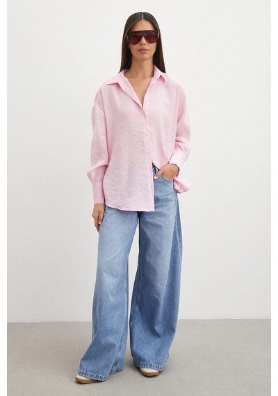 Never More Dökümlü Oversize Modal Gömlek Pembe
