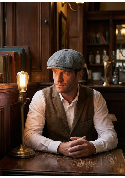 Emybox Erkek Kaşe 8 Köşe Kasket Şapka Klasik Retro- Peaky Blinders Tarzı Lastikli Standart Beden F