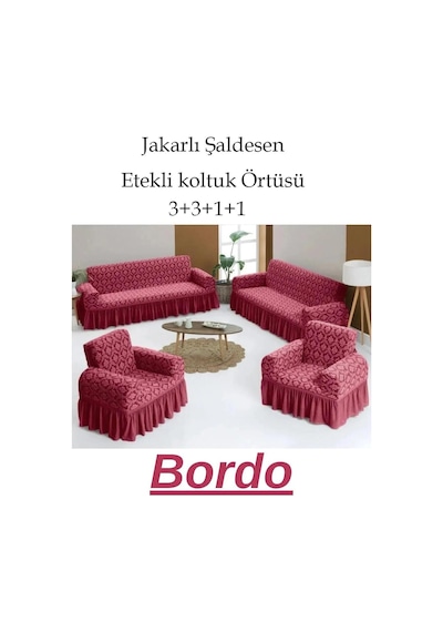 Jakarlı Şaldesen Koltuk, Kanepe, Çekyat Örtüsü Esnek 3311 Bordo Bordo