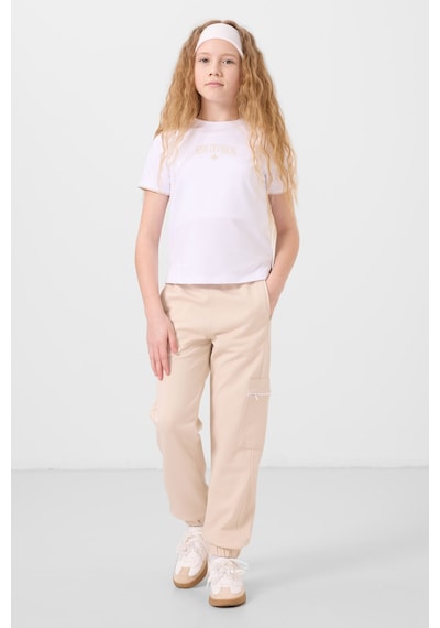 Tommylife Beyaz-bej O Yaka Baskılı Lastik Paça Kargo Cepli Kız Çocuk Eşofman Takım - 75173 Beyaz/bej Beyaz - Bej