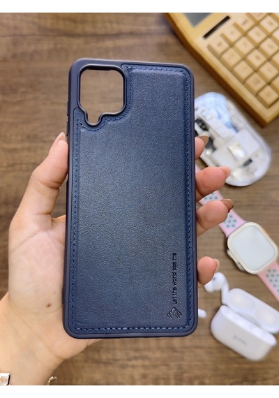 Samsung Galaxy A12 Uyumlu Premium Deri Dokulu Darbelere Karşı Dayanıklı Nazal Silikon Kılıf Lacivert