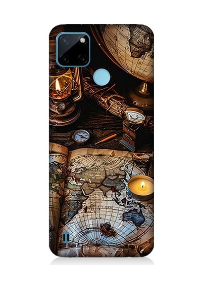 Realme C21y Uyumlu Harita Ve Pusula Desenli Silikon Kılıf
