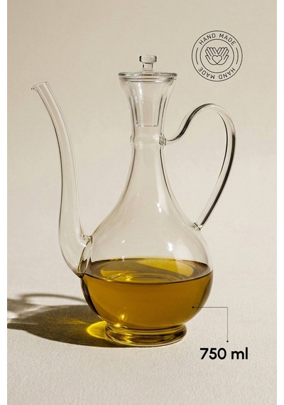 Cam Yağdanlık 750 Ml Glory Borosilikat Sirkelik El Üretimi Yağ, Sirke Ve Sos Şişesi Düz-cam Beyaz Beyaz