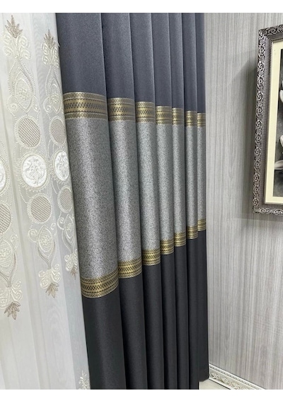 Nivemeshome Manavgat Antrasit-gold Ft632113 V-2501 1/3 Sık Pileli Fon Perde Apm Antrasit