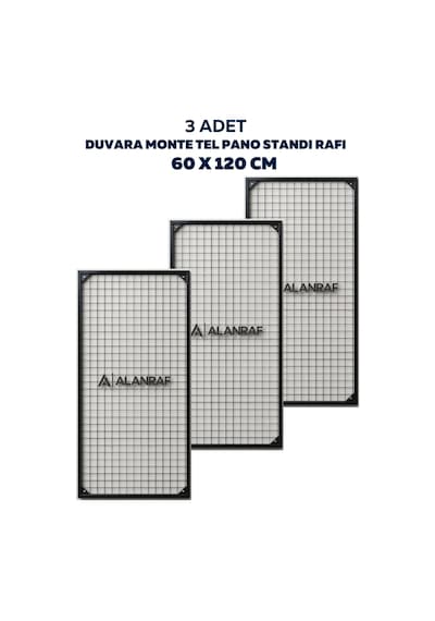 Sık Telli Tel Raf - Siyah Renkli Tel Pano Stand, Duvar Askılığı, Telefon Ve Züccaciye Raf 60x120 Cm 3 Adet Gri