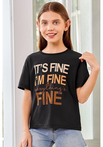 Uyguntarz Çocuk Fine Baskılı Pamuklu Tshirt Siyah