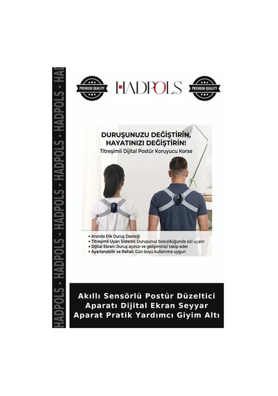 Akıllı Sensörlü Postür Düzeltici Aparatı Dijital Ekran Seyyar Aparat Pratik Yardımcı Giyim Altı