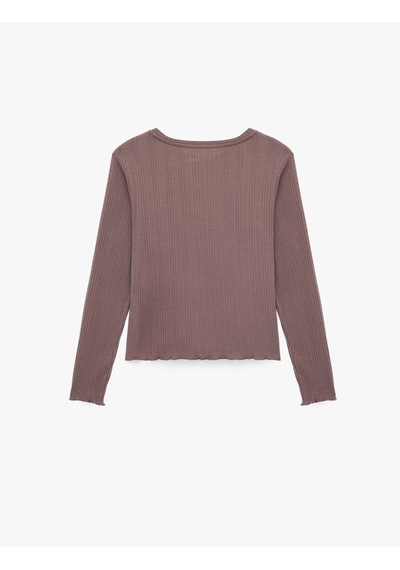 Koton Modal Kumaş Uzun Kollu Bisiklet Yaka Pijama Üstü Kahverengi 7wlk40068mk Kahve