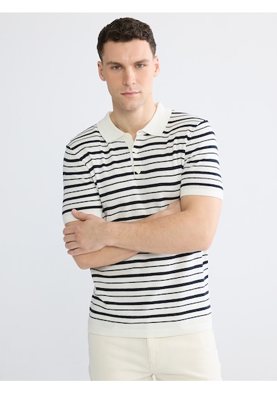 Lcwaıkıkı Classic Beyaz Polo Yaka Çizgili Erkek Triko Tişört