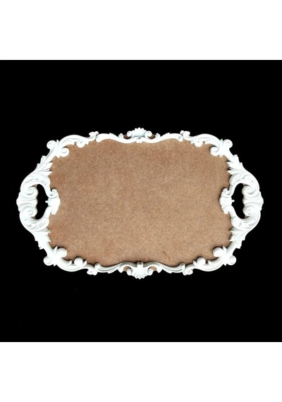 Ahşaplı Polyester Sunumluk Tepsi Büyük Oymalı Yenii 57x35cm -
