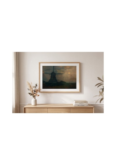 Mondrian Ay Işığında Oostzijdse Değirmeni Çerçevesiz Poster 30x42 Cm A3 Tablo Modern Sanat