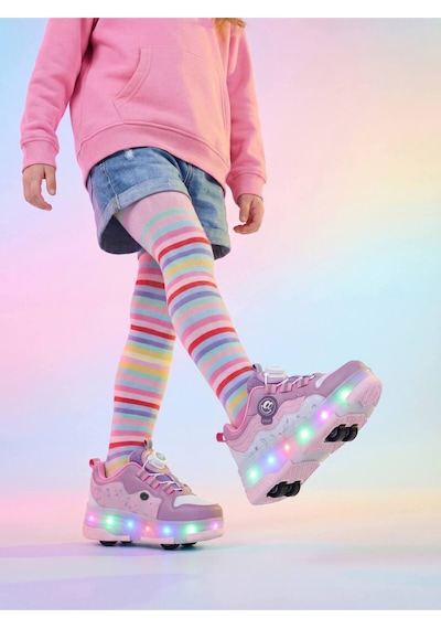 Undergrand Işıklı Patenli 4 Tekerlekli Spor & Paten Dönüşümlü Çocuk Ayakkabısı Pembe-lila