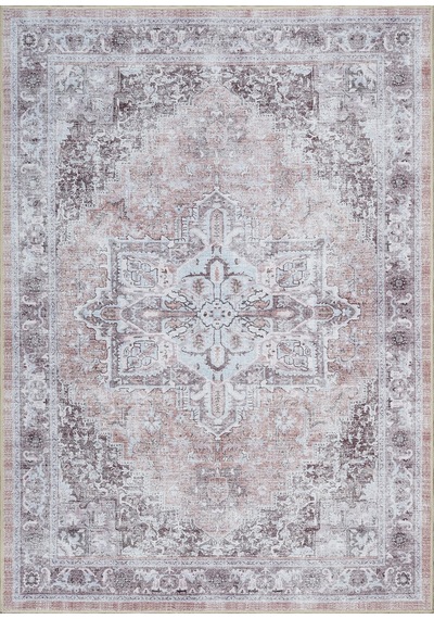Eskitme Madalyon Desenli Kiremit Ve Gri Vintage Halı - Ar0997tw Kiremit - Gri