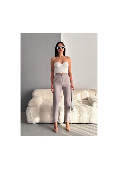 Winmoda34 Kadın Pensli Havuç Kumaş Pantolon Gri