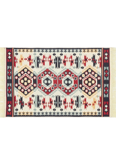Red Cream Yıkanabilir Çift Taraflı Modern Desenli Dokuma Kilim