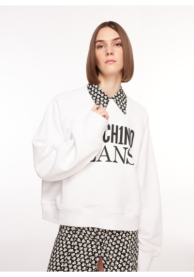 Moschino Jeans Bisiklet Yaka Düz Beyaz Kadın Sweatshırt J1714