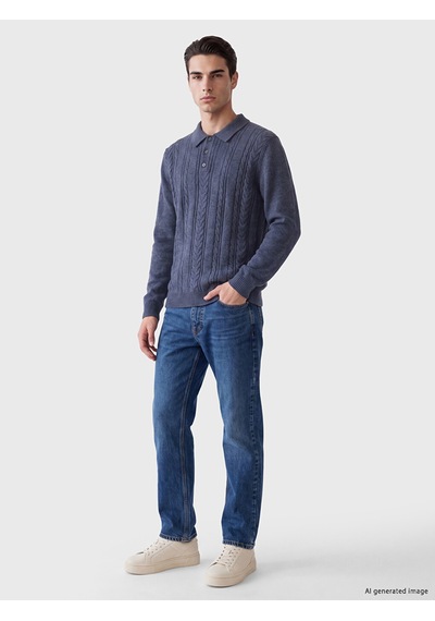 LC Waikiki Lc Waıkıkı Mavi Polo Yaka Desenli Erkek Triko Kazak