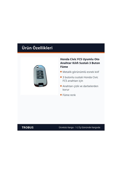 Trobus Honda Civic Fc5 Uyumlu Oto Anahtar Kılıfı Katlanır 3 Buton Füme