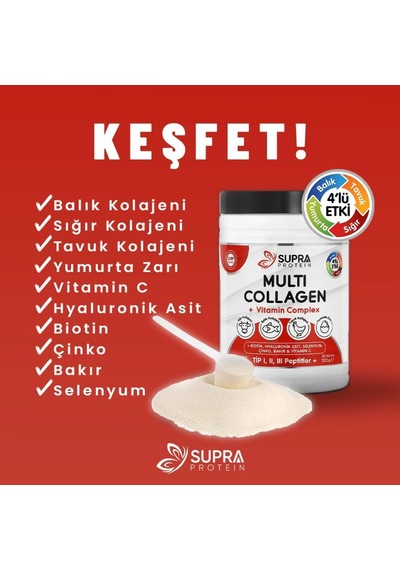 Multi Kolajen + Multi Vitamin Toz Formül 5 Tip Kolajen Ve Vitamin Kompleksi Biotin, Selenyum, Çinko, Hyaluronik Asit