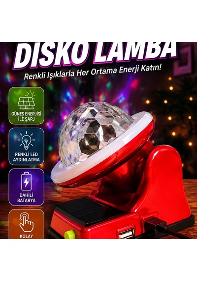 Güneş Enerjili Rgb Led Disco Lamba 360 Işık Efektli Dekoratif Aydınlatma