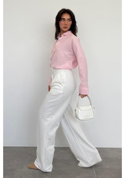 Madmext Pembe Çizgili Kadın Gömlek Mg2410 Pembe