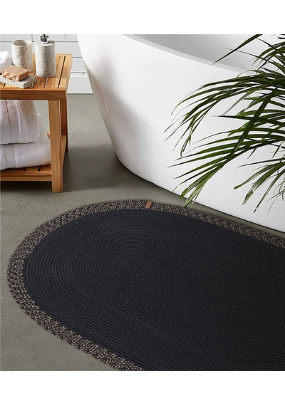 Koza Halı Cesta El Yapımı Pamuklu Siyah Jüt Hasır Dekoratif Kilim 9005 Siyah